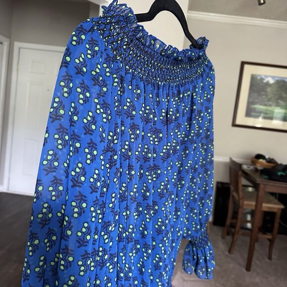 Tory Burch Casual Off The Shoulder Top Size 4 Navy Blue - Semi Sheer Blouse - Picture 4 of 8